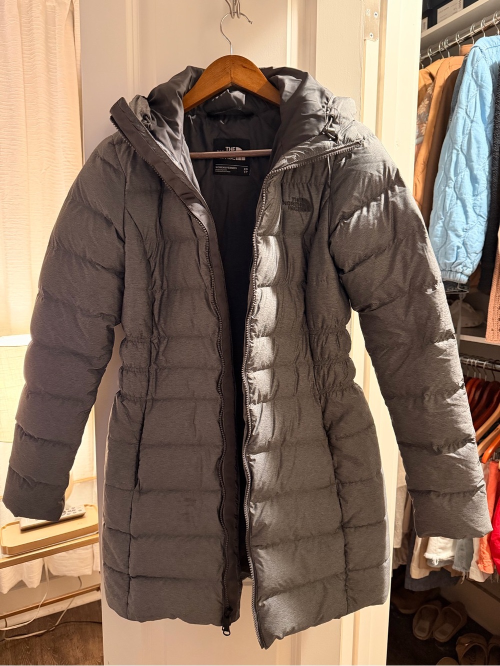 The North Face Women's Gray Long Puffer Coat with Hood